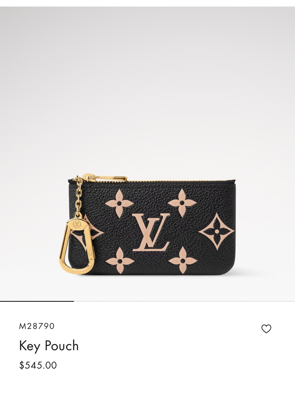 Louis Vuitton black and cream Monogram Zip Key Pouch with Gold Chain